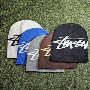 Stussy Beanies in Black, Blue, Gray, Brown, and Cream